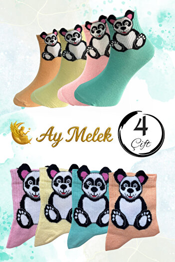 AYMELEK Women's Socks (4 Pairs) Natural Cotton Patterned Adult Girls' Socks