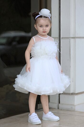 MİSS RAİN Frill-Trimmed A-Line Girl's Evening Dress with Pre-Plied Flawless Skirt
