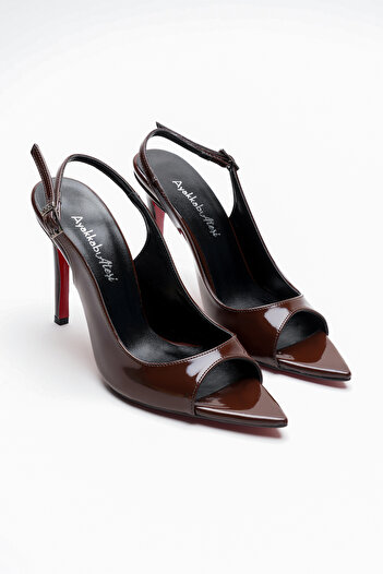 Ayakkabı Ateşi Women's Open Toe Thin Heeled Shoes Acare Brown Patent Leather