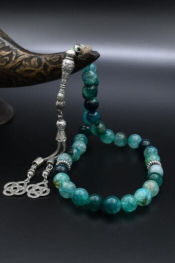 Prestige Natural Veined Agate Stone 33 Prayer Beads with Metal Tassel 10mm Sphere Cut 902250