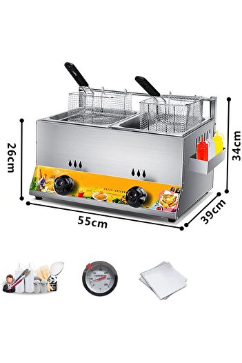 China Deep Fryer Gas Fryer, Commercial Stainless Steel Countertop Two 10 L Basins