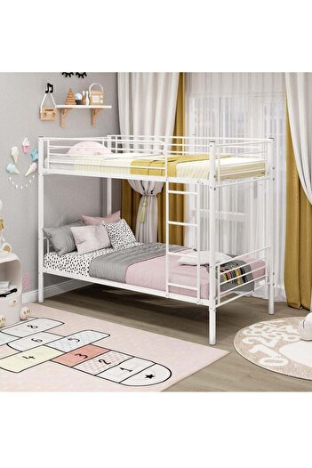 Crestj Metal Bunk Bed White with Modern Design for Kids and Teens