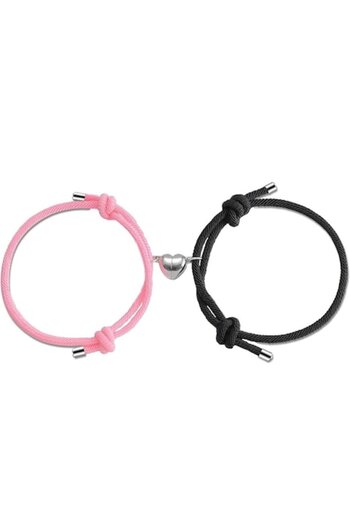 General Store Set bracelets for couples with heart magnet, black, adjustable, handmade, SA&SO