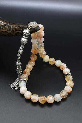Prestige Natural Citrine Stone 33-Bead Rosary with Metal Tassel 10mm Sphere Cut 902258