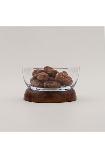 Dallaty glass date bowl with wooden base 14*14*8cm