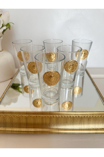 WERONY 6-Piece Coffee or Water Glass with Golden Figures, Paşabahçe52291