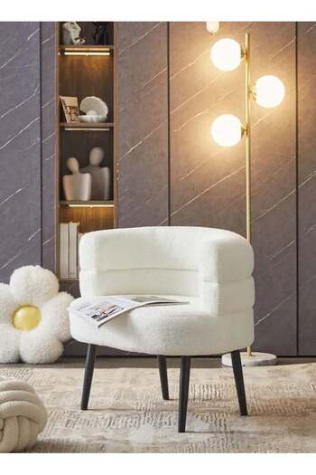 Crestj Bouclé Fabric Chair for Living Room || White/Black