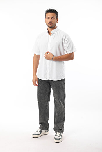 Rodrigo Men's Linen 100% Cotton Standard Fit Short Sleeve White Oversized Shirt