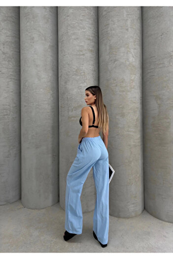 Zerenyus Lace-Up Linen Trousers Blue