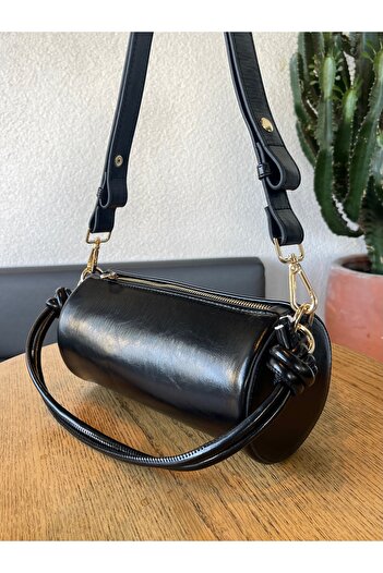nura Black Women's Cylinder Model Hand and Shoulder Bag