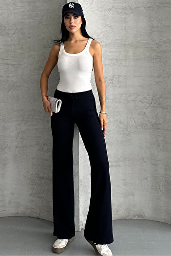 macharel jeans Straight Fabric Ribbed Palazzo Pants