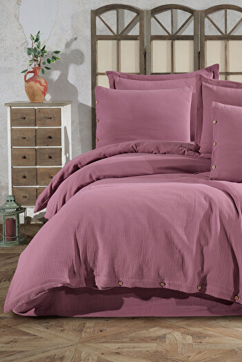 VAROL 100% Cotton Muslin Double Duvet Cover Set – Natural and Breathable