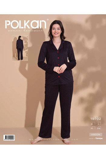 POLKAN Women's Front Button Long Sleeve Pajama Set – Soft Fabric, Stylish and Comfortable