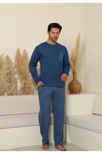 BOYRAZ Pijamale pentru bărbați, pantaloni lungi în carouri, albaștri – 100% bumbac