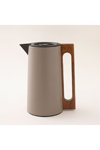 Dallaty Steel vacuum flask flask with wood handle 1L, dark beige