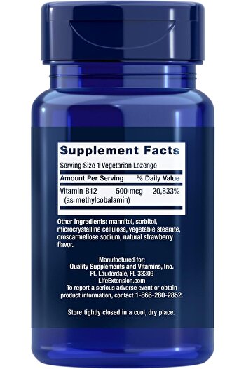 Life Extension Vitamin B12 Methylcobalamin 500mcg - Vitamin B12 Supplement for General Energy and Br