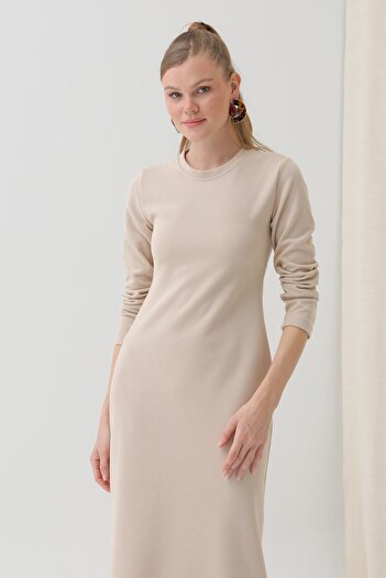 Puane Women's Basic Long Sleeve Knitwear Maxi Dress-12591Elb