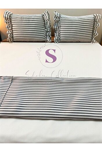 shules collection Anthracite Linen Bohemian Ruffled Vintage 2-Piece Rectangular Throw Pillow Cover