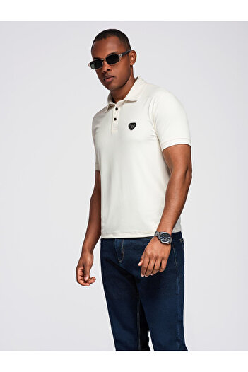 OMBRE Stylisches Herren-Poloshirt aus Stretch-Stoff - Creme V2 OM-POSS-0150 M