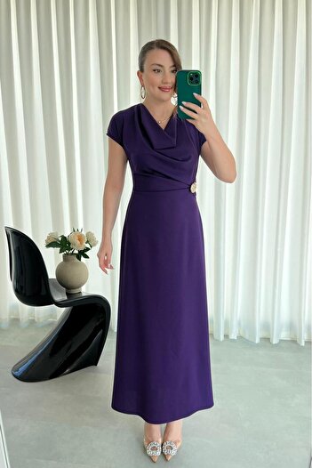 MaziButik Side Brooch Dress Purple