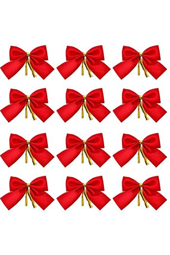 PartAntalya Red Bow Christmas Gift Decoration 12 Pieces