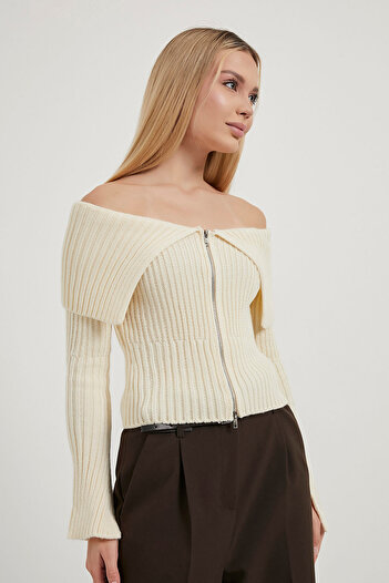 Arma Life Armalife 1180 Turn-Up Collar Sleeve with Slit Detail and Zippered Crop Women's Cardigan