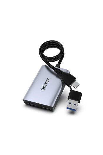 Unitek محول HDMI مزدوج USB-C - دقة 1080 بكسل بتردد 60 هرتز، 4 أوضاع عرض، كابل بطول 60 سم، رمادي فضائي | V1427A