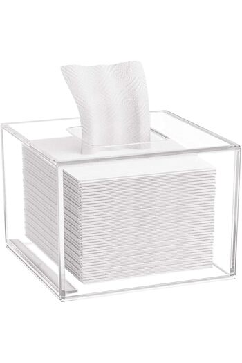 Slasa Clear Acrylic Tissue Box Cover – Square Transparent Holder for Bathroom & Desk (5.5x5.5x5.5in)