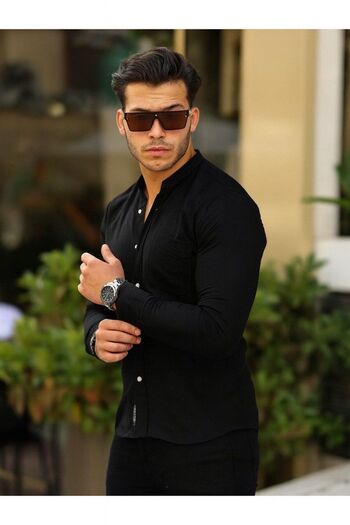 comstar Men's A Quality Linen Slim Fit Capless Collar Long Sleeve Shirt