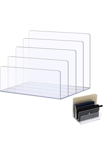 Slasa Transparent Acrylic File Organizer by SLASA, Vertical File Holder with 4 Slots for Office, Polished