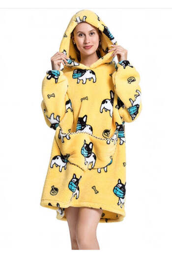 WildFashion Fluffy poncho-type home blouse with puppy print and mask PJM259-9 Universal