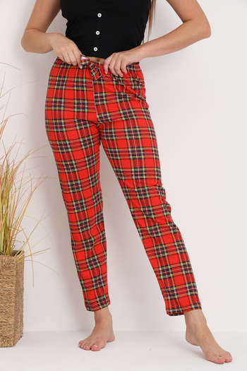 Serena Women's red checkered pajama pants, relaxed fit, cotton & polyester