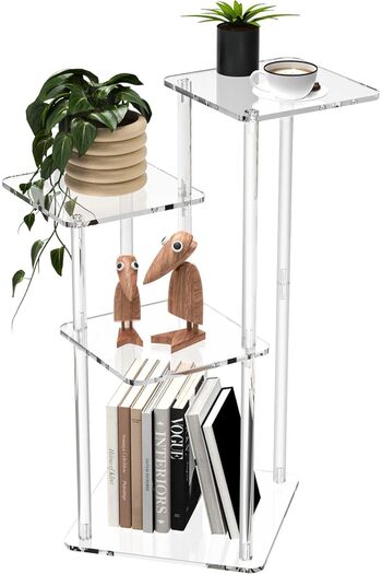 Slasa 4-Tier Clear Acrylic Side Table – Modern Step Design, Space-Saving Display & Storage – 70×31×31 cm