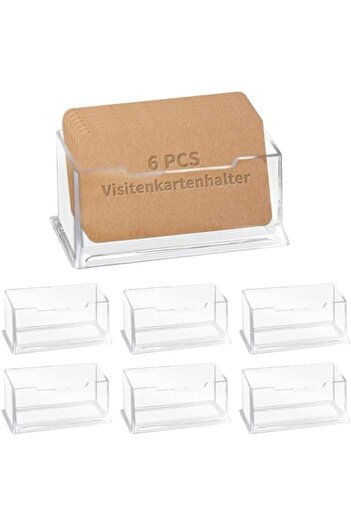 Slasa Acrylic Business Card Holder Set by - Pack of 6 Clear Holders