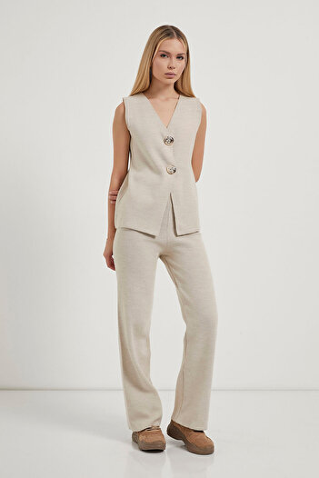Arma Life Women's V-Neck Vest Loose Pants Knitwear Two-Piece Set