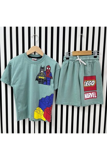 UESKİDS Boys' Lego Patterned Shorts Suit