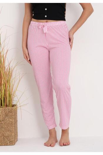 Serena Pantaloni de pijama damă cu dungi roz și albe, croială lejeră, bumbac & poliester