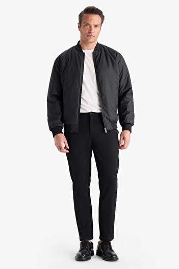 DeFacto Slim Fit College Collar Zippered Waterproof Bomber Black Men's Jacket A3105Ax/Bk27