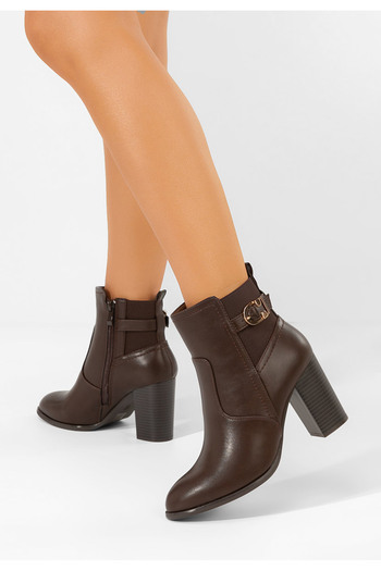 B T Shoes Μποτάκια με χοντρό τακούνι Alaki καφε