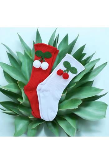 ÖZKARDEŞLER BABY Baby and Child Knee-High Socks with Cherry Pompoms, 2-Pack