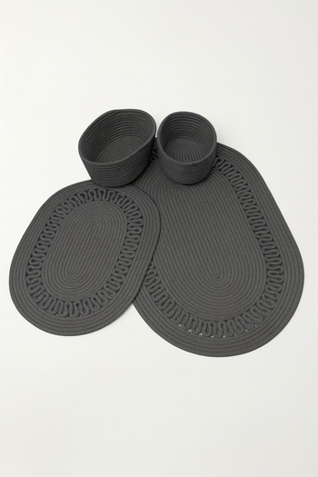 MaVaux Terra 4-Piece Bathroom Set – 2 Oval Mats & 2 Oval Baskets, Natural Rope Weaving, Handmade - Premium