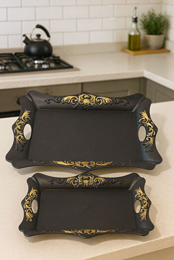 SİHİRLİ AYAKLAR Set of 2 Rectangular Stylish Nostalgic Presentation Trays Stylish Decorative Serving Tray