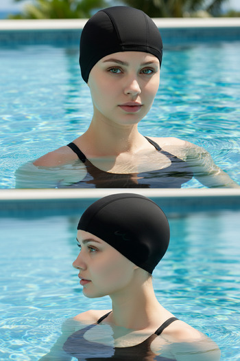 SAVUR Lycra Swimming Cap Flexible Unisex Black Swimming Cap Cloth Recovery Swimming Cap
