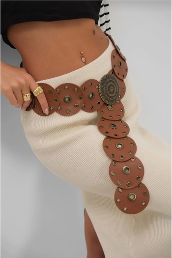 Damla Medallion Buckle Women Belt Cowboy Belt Studded Belt Dress Belt