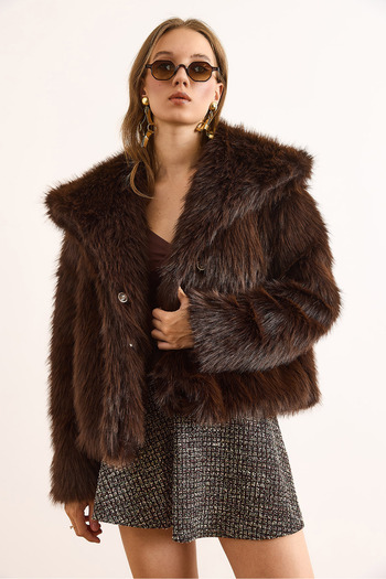 Olalook Women's Brown Lined Faux Fur Coat Mnt-19000049