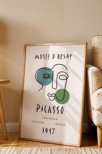 Saturn Pablo Picasso Single Line 1947 Exhibition Poster Framed Painting - Eclectic Style Wall Decor
