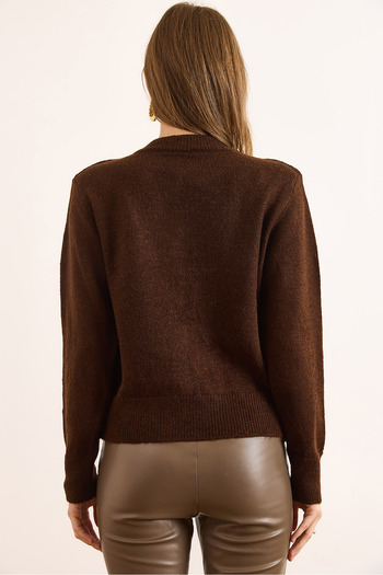Olalook Women's Brown Crew Neck Soft Textured Basic Cardigan Hrk-19000389