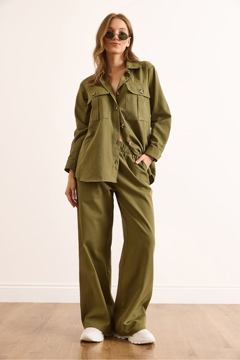 Olalook Women's Khaki Top Shirt Bottom Pants Gabardine Suit Tkm-19000436