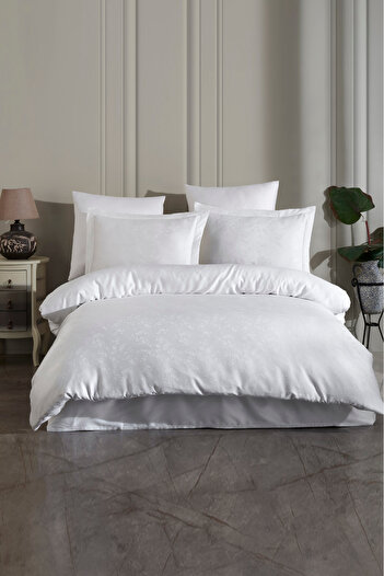 VAROL Liyosel Jacquard Duvet Cover Set Single - Eva White