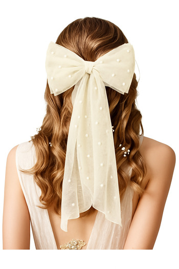 NSMLİFE Scalloped Hair Clip with Pearl Bow Detail